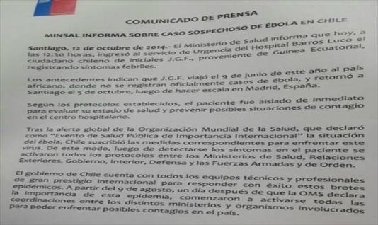 Chile advierte sobre un posible caso de Ébola